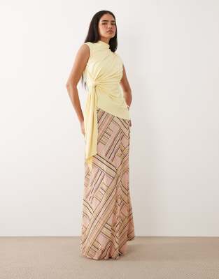 ASOS DESIGN printed stretch full hem maxi skirt in geometric stripe