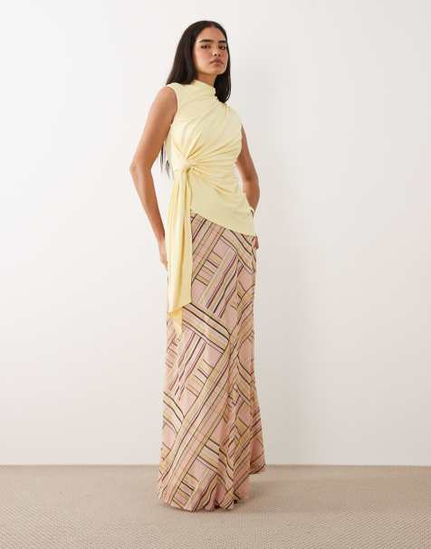 ASOS DESIGN printed stretch full hem maxi skirt in geometric stripe - view 1