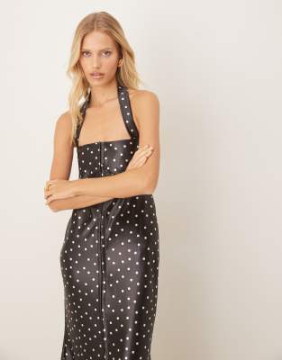 Asos Design Printed Stretch Satin Midi Dress In Black