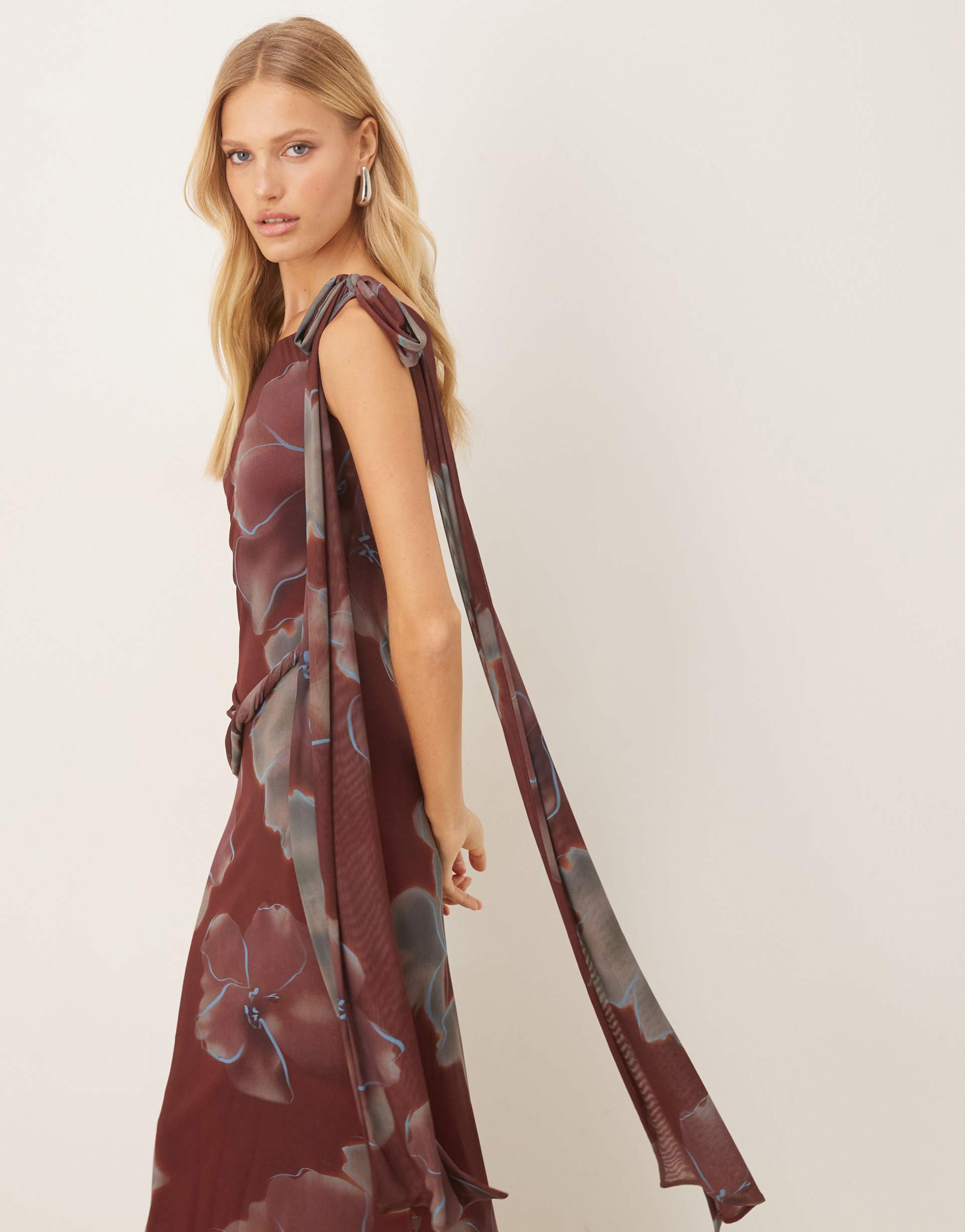 asos design printed twist detail draped maxi dress in floral print