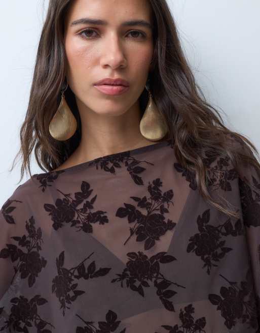 ASOS DESIGN printet flock-kappe, del af sæt, i chokolade, 3 af 4