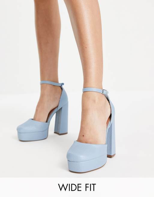 ASOS DESIGN Priority Hoge hakken met plateauzool en brede pasvorm in blauw