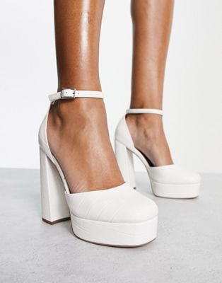 ASOS DESIGN Priority platform high block heel shoes in white croc