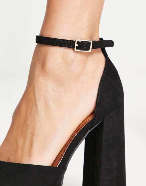 ASOS DESIGN Wide Fit Priority platform high block heel shoes in black