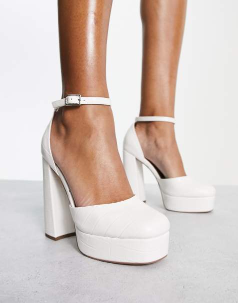 ASOS DESIGN Priority platform high block heeled shoes in white croc - view 1