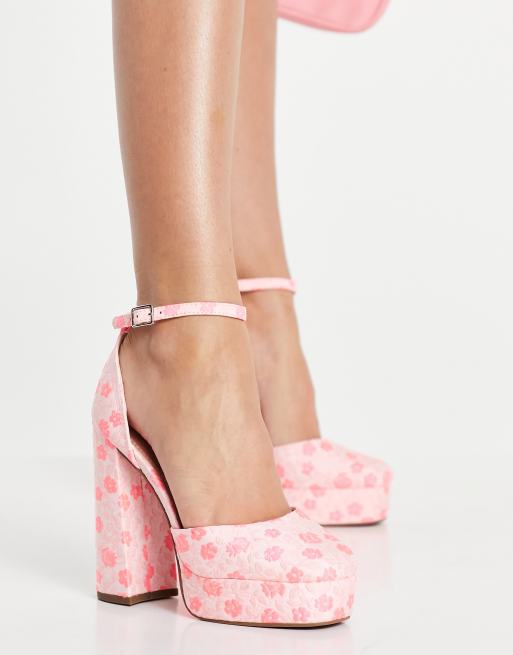 ASOS DESIGN Priority platform high heeled shoes in pink jacquard