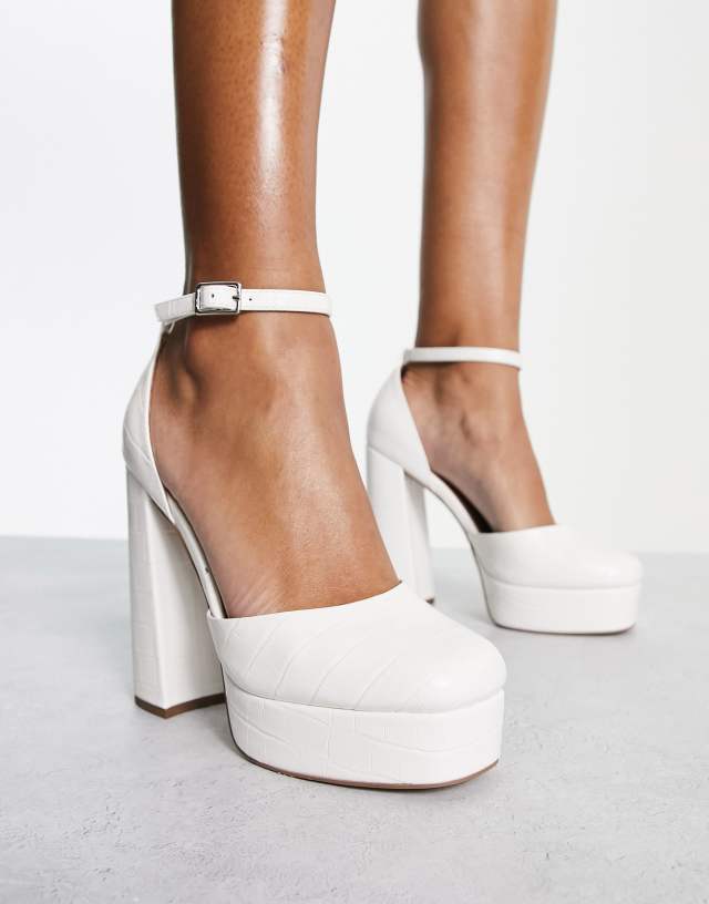 ASOS DESIGN Priority platform high heeled shoes in white croc