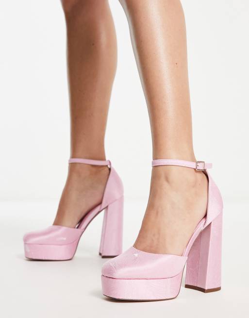 ASOS DESIGN – Priority – Różowe żakardowe buty na obcasie z platformą, 4 z 4