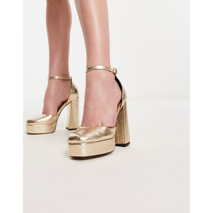 ASOS DESIGN Priority Schuhe mit Plateausohle und hohem Absatz in Gold ASOS