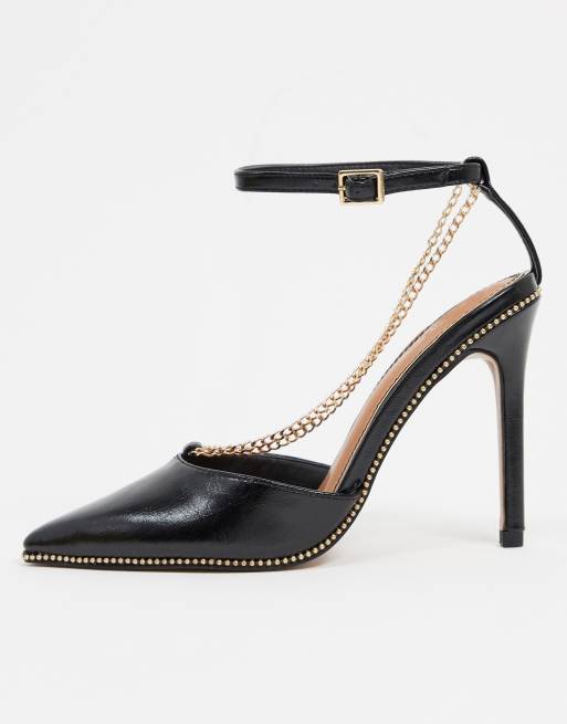 ASOS DESIGN - Priscilla - Chaussures pointues à talons hauts avec chaîne - Noir