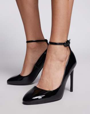 ASOS DESIGN Priscilla round toe court shoes in black patent