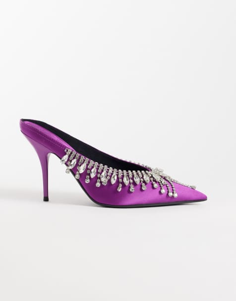 ASOS DESIGN Prism embellished stiletto high heeled mules in purple - view 1