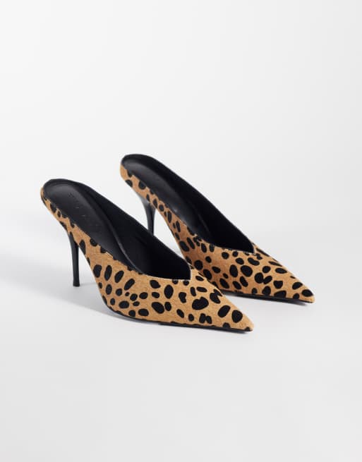 ASOS DESIGN Prism premium mules med stilettklack i leopardmönstrat hår på äkta läder, 2 av 4