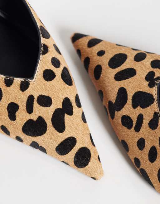 ASOS DESIGN Prism premium mules med stilettklack i leopardmönstrat hår på äkta läder, 3 av 4