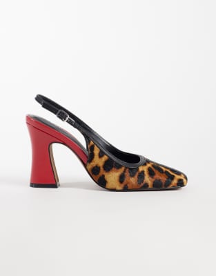 Asos Design Pristine Premium Hair On Real Leather Slingback Block Heels In Multi