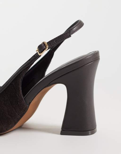 ASOS DESIGN Pristine premium real suede slingback block heels in chocolate croc, 4 of 4