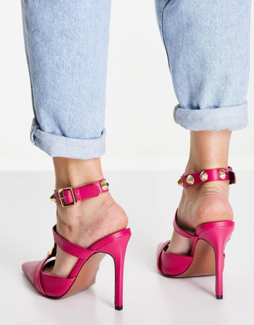 ASOS DESIGN – Priyah – Mörkrosa, högklackade skor med nitar och bred passform, 3 av 4