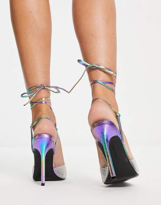 ASOS DESIGN - Prize - Højhælede multifarvede sko med bindebånd om benet og udsmykning, 3 af 4