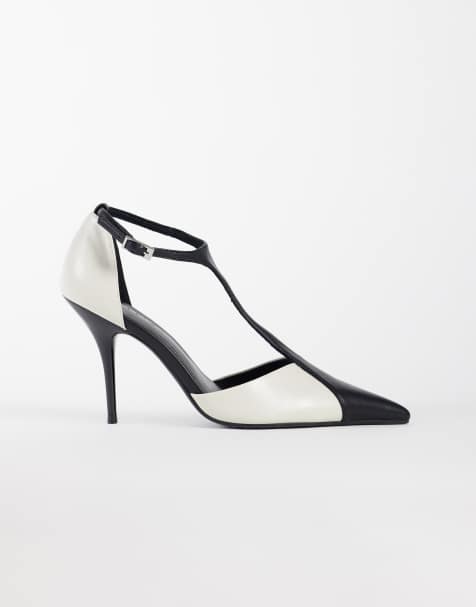 ASOS DESIGN Prize T bar stiletto high court shoes in black and white - view 1
