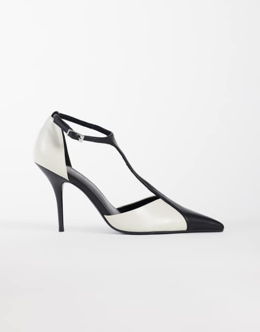 ASOS DESIGN Prize T bar stiletto high court shoes in black and white, 2 of 4