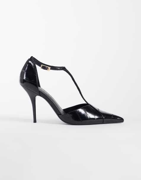 ASOS DESIGN Prize T bar stiletto high pumps in black croc - view 1