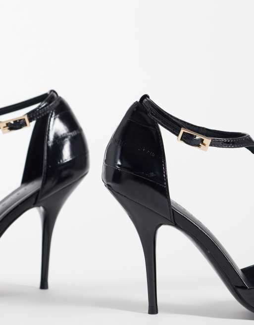 ASOS DESIGN Prize T bar stiletto high pumps in black croc, 4 of 4