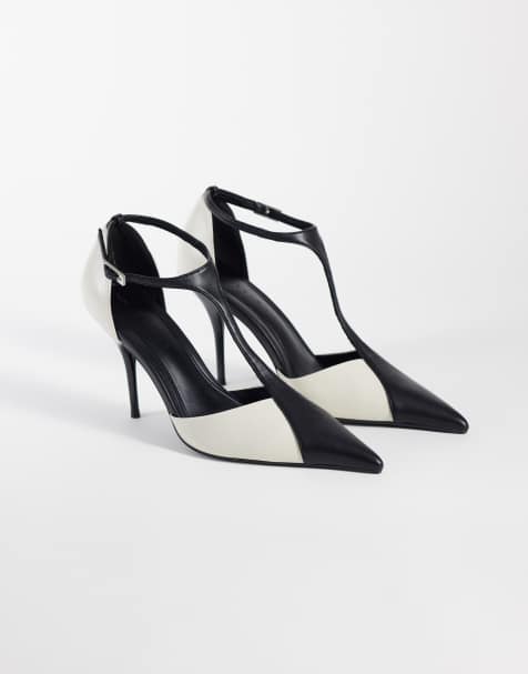 ASOS DESIGN Prize T-bar stilettopumps i svart och vitt - view 1