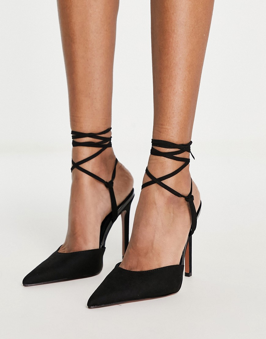 ASOS DESIGN Prize tie leg high heeled shoes in black