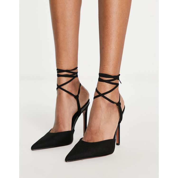 Black pointed lace up cheap heels