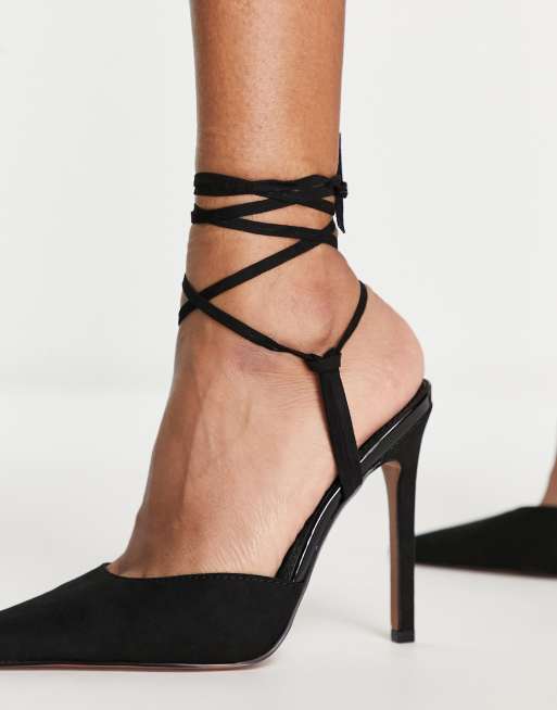 ASOS DESIGN Prize tie leg high heeled shoes black | ASOS