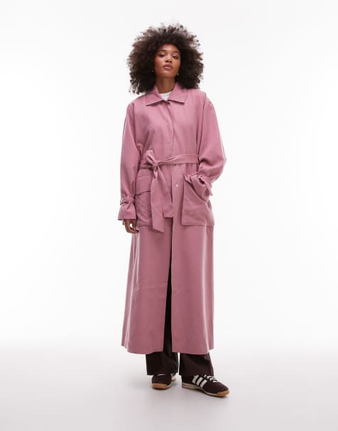 ASOS DESIGN utility pocket belted duster coat in dusky pink