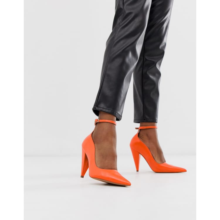 ASOS DESIGN Producer premium leather high heeled court shoes in bright coral