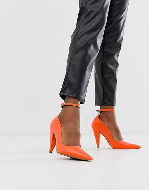 ASOS DESIGN Producer premium leather high heeled pumps in bright coral