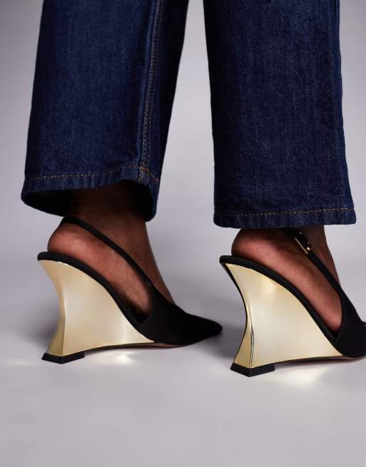 ASOS DESIGN – Professor – Galvanisierte, geformte Slingback-Keilabsatzschuhe in Schwarz, 2 von 4