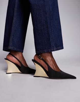 ASOS DESIGN - Professor - Sandales compensées sculptées galvanisées à bride talon - Noir
