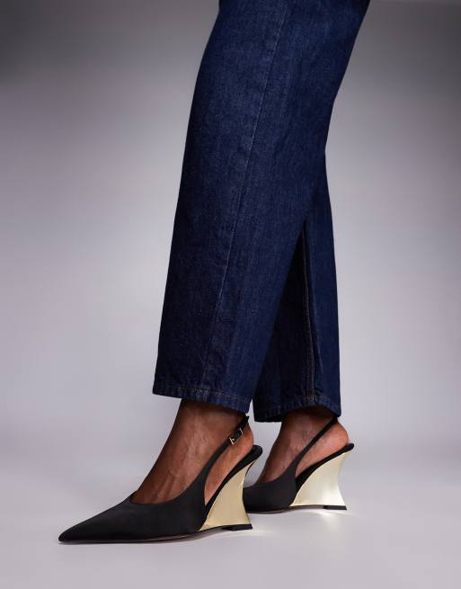 ASOS DESIGN - Professor - Sorte slingback-sko med skulpturel elektrogalvaniseret kilehæl, 4 af 4