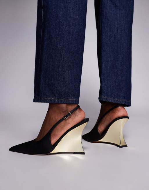 ASOS DESIGN – Professor – Svarta skor med hälrem och skulpterade, elektropläterade kilklackar, 3 av 4