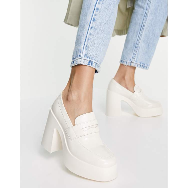 ASOS DESIGN Profile chunky high heeled loafer in off white ASOS