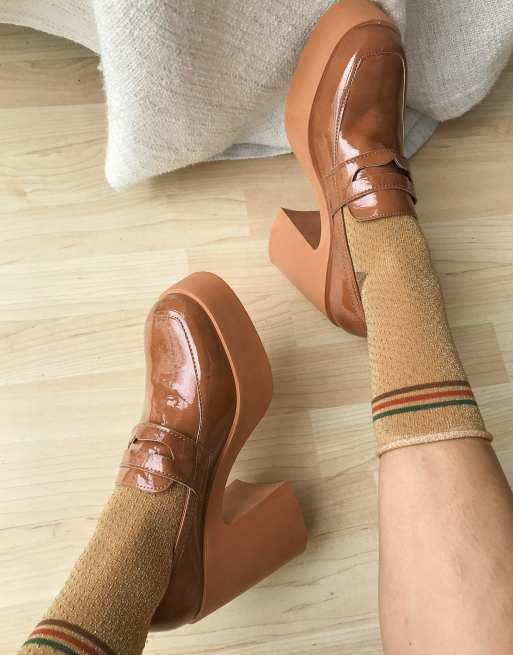 ASOS DESIGN Profile chunky high heeled loafer in tan