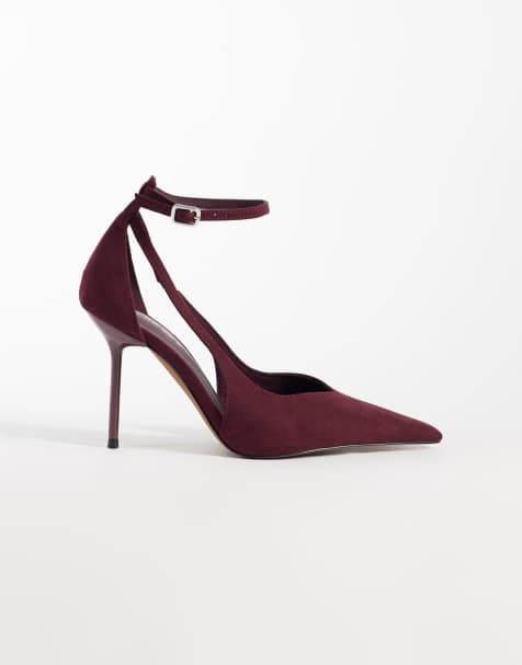 ASOS DESIGN Progress pattern work stiletto court shoes in burgundy suedette - view 1