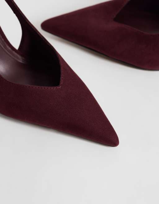 ASOS DESIGN Progress pattern work stiletto court shoes in burgundy suedette, 2 of 4