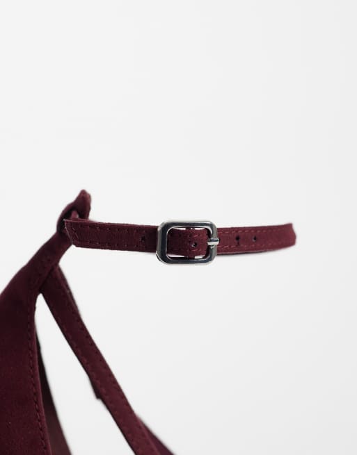 ASOS DESIGN Progress pattern work stiletto court shoes in burgundy suedette, 3 of 4
