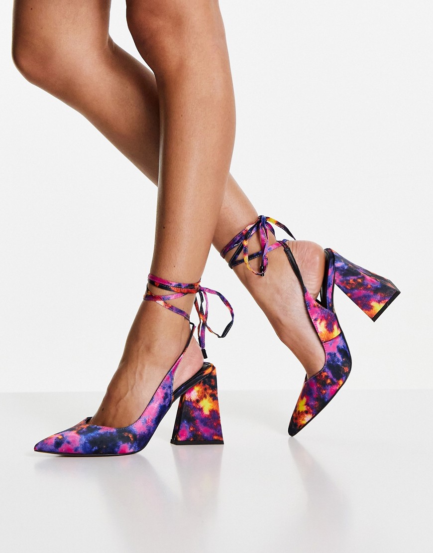 ASOS DESIGN Project tie leg block heeled shoes in multi