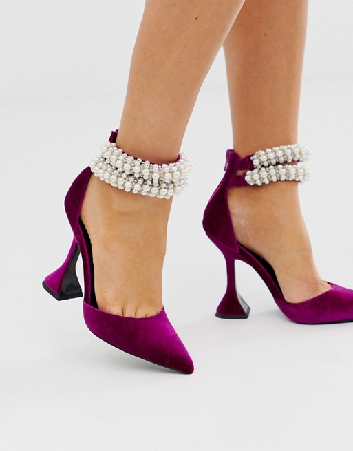 Αποτέλεσμα εικόνας για ASOS DESIGN Promise me pointed heels with pearls in purple velvet