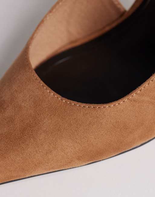 ASOS DESIGN Promise slingback stiletto high heel shoes in sand suedette, 3 of 4