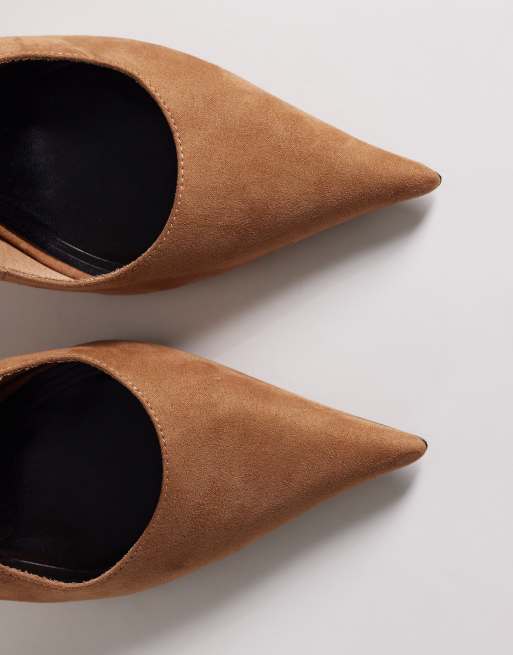 ASOS DESIGN Promise slingback stiletto high heel shoes in sand suedette, 4 of 4