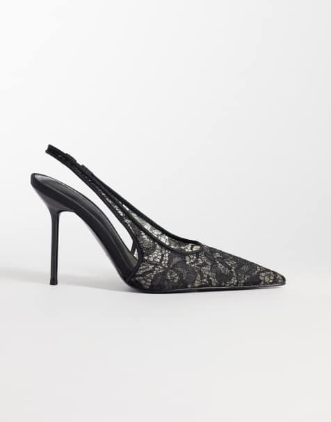 ASOS DESIGN Pronto stiletto slingback high heeled shoes in black lace - view 1