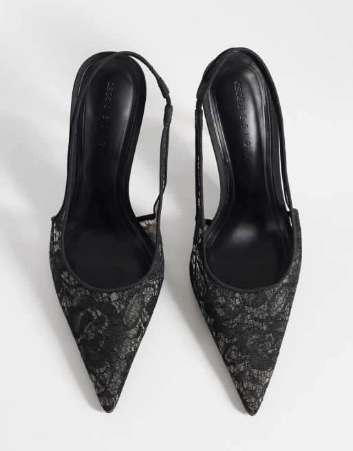 ASOS DESIGN Pronto stiletto slingback high heeled shoes in black lace, 2 of 5