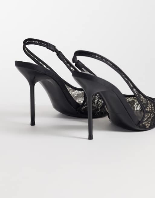 ASOS DESIGN Pronto stiletto slingback high heeled shoes in black lace, 5 of 5