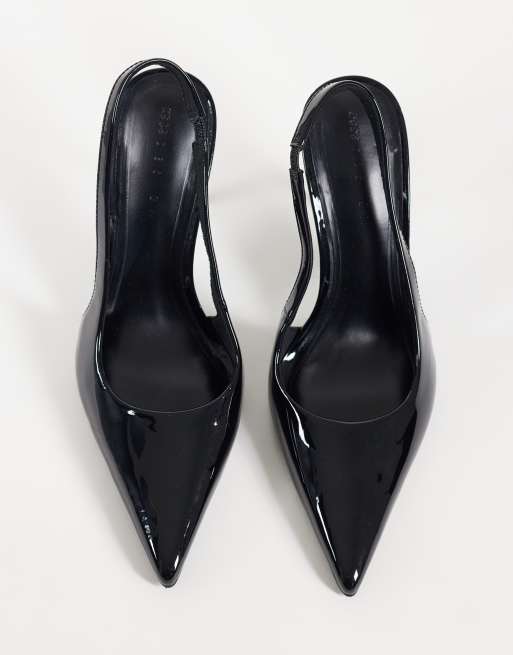 ASOS DESIGN Pronto stiletto slingback high heeled shoes in black patent, 2 of 4